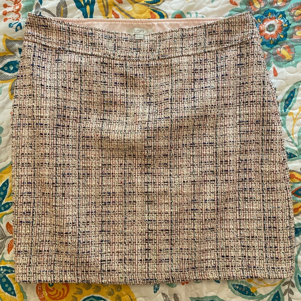 LOFT Tweed Pencil Skirt - Cream and Black